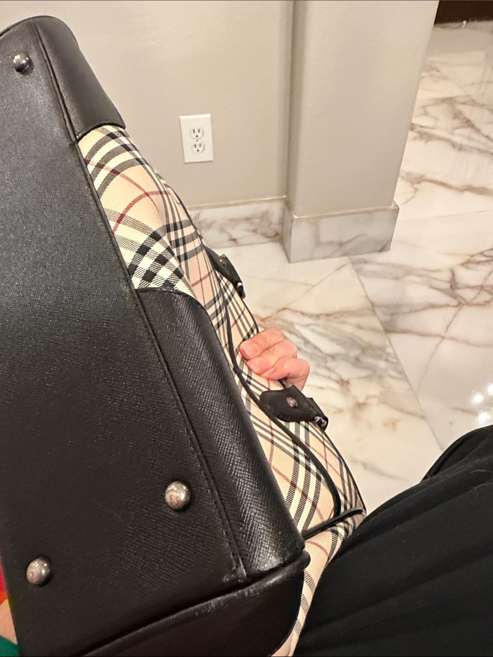 Burberry Beige Plaid Tote with Black Trim - Picture 10 of 13